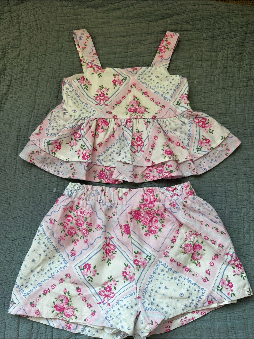 Btween 4t Girls Floral Ruffle Tank & Shorts matching Set - Pink